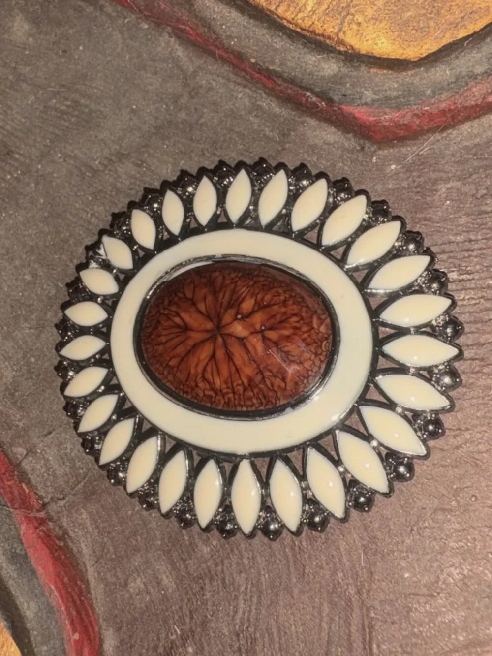 Faceted Tortoise LARGE Scarf/Belt Buckle/Pocket Cuff/Brooch with Clip Vintage